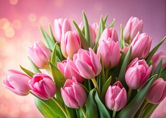 Obraz premium Beautiful Pink Tulip Bouquet on Soft Pink Background for Floral Aesthetic Photography