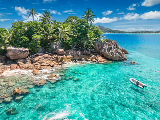 Boat at the St. Pierre Island Praslin Seychelles © ewelinaf