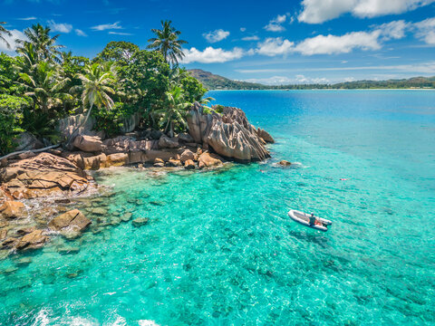 Boat at the St. Pierre Island Praslin Seychelles
