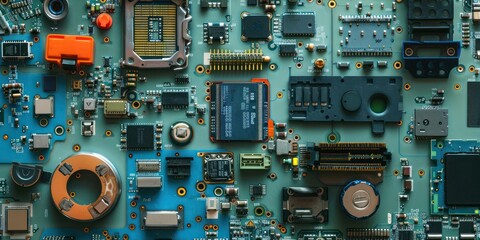 Exploded view of a complex electronic gadget showing all internal components.