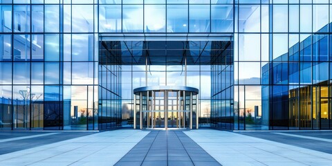 Obraz premium Front view of a modern office building.
