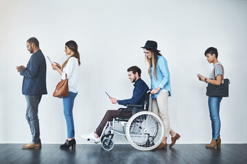 Employment, people or waiting in office for recruitment with inclusion, tech or company hiring....