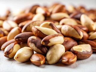 Obraz premium Brazil Nuts on White Background - Tilt-Shift Photography for Stunning Visual Appeal