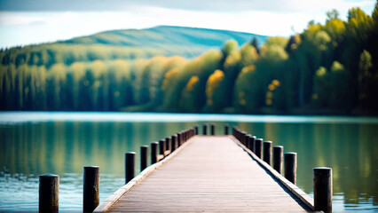 Naklejka premium wooden pier on the lake 