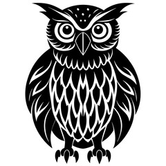 Owl on White Background - Vector Illustration - Line Art - Silhouette - Clipart