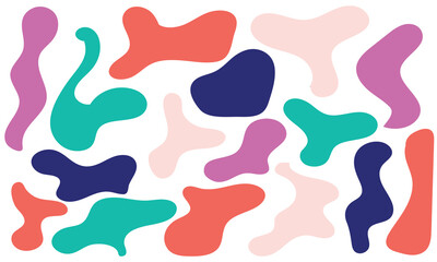 Set of irregular blobs. Black random liquid organic shapes. Wavy deform spots, fluid circle or simple amoeba blob. isolated on white background. Vector illustration. EPS 10