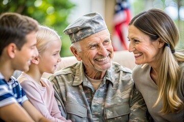 Happy military family reunited with veteran grandfather veterans day celebration