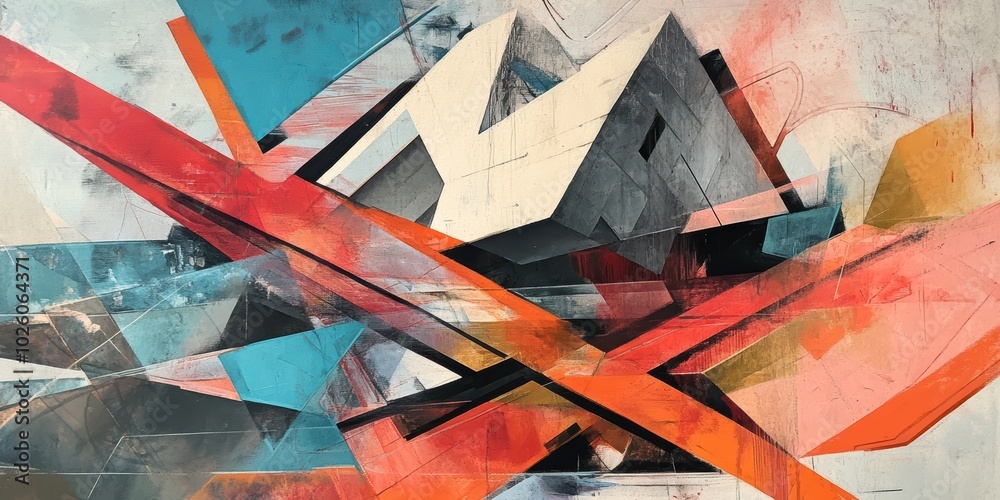 Poster abstract fusion of architectural precision and dynamic forms