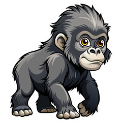 cute baby gorilla isolated vector, mountain gorilla vector art isolated on white