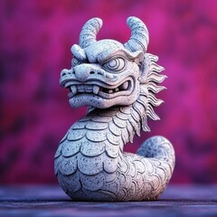 Stone Dragon Statue on Vibrant Background