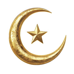 Golden crescent moon with star isolated on white background. ramadan eid islamic - obrazy, fototapety, plakaty