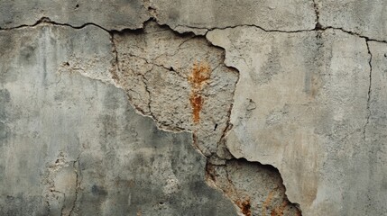 Cracked and weathered concrete wall with patches of missing plaster.