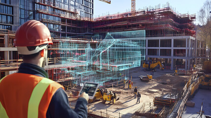 Generative AI, Construction Progress Analysis with Holographic BIM Display on Site
