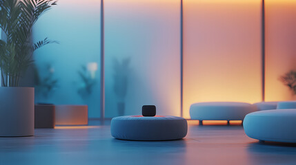 Generative AI, Quiet Relaxation Room in the Office with Soothing Sounds and Soft Lighting
