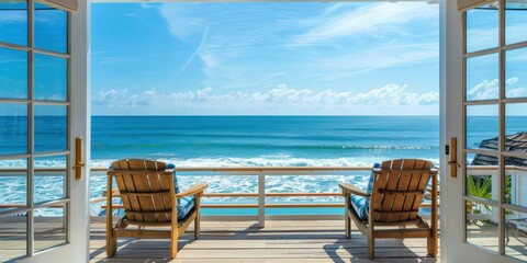 Tranquil ocean view from a beach house balcony.