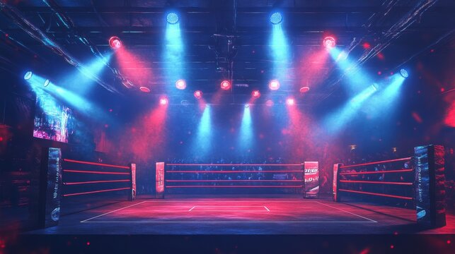 Boxing Ring Under Colorful Lights