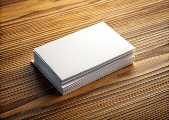 Fototapeta premium Horizontal mockup featuring stacked blank white business cards on a wooden table, perfect for customization. Showcase your personal style and branding with ease and professionalism.