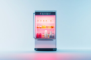 Modern Refrigerator with Pink Light and Fresh Food