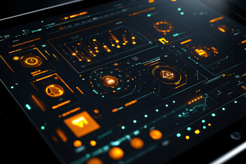 Obraz premium Futuristic Digital Interface: Glowing Orange and Teal Design