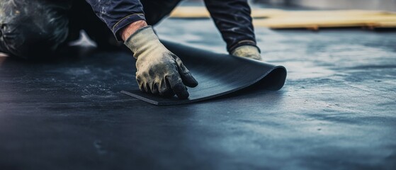 Worker Assessing Quality of EPDM Material on Site