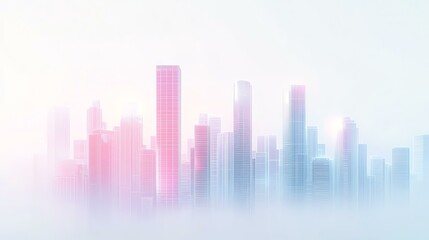 Fototapeta premium Minimalistic city skyline with pastel neon lights