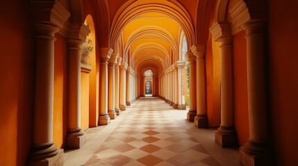 Obraz premium Elegant Orange Architectural Corridor