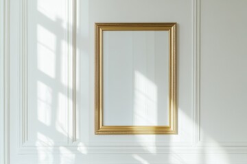 A classic, elegant, gold frame hangs on a sunlit wall, showcasing intricate shadow patterns, adding timeless charm.