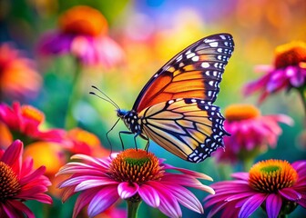 Obraz premium Colorful Butterfly on Flower - Vibrant Clipart for Nature Lovers and Designers