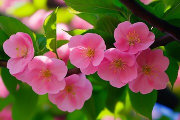 Fototapeta premium Soft Pink Blossoms Under Glowing Spring Sunlight