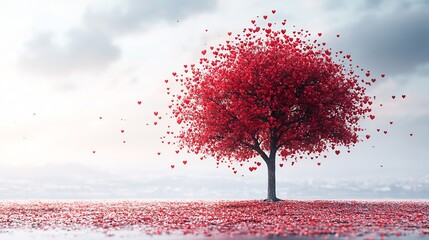 Elegant Valentine tree heartshaped leaves against a pure white backdrop highlighting a minimalist yet loving design with subtle warm colors for a heartfelt look