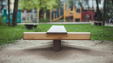 Wooden Seesaw in a Children's Playground Setting