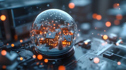 Snowy Winter Wonderland in a Crystal Ball Depicting a Festive Town