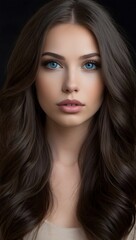 Fototapeta premium Portrait of woman with long hair and blue eyes, Hair Care and Beauty Concept