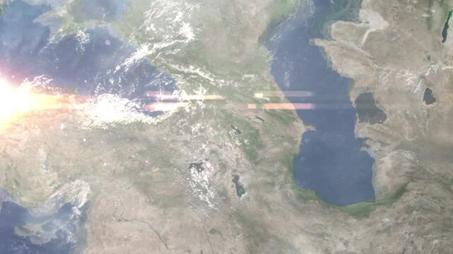 Zooming in on Hrazdan, Armenia frome space - Perfect for Travel Intros and Backgrounds. Realistic 3D Animation.