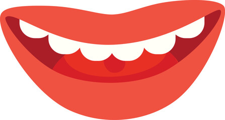 This representation showcases a bright red mouth with wide, smiling lips and shining white teeth, exuding a sense of happiness and friendliness.
