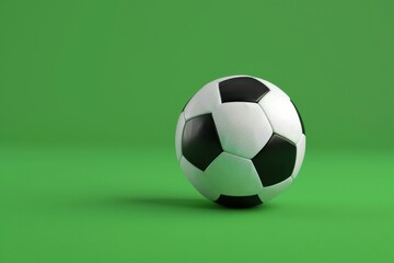 A classic black and white soccer ball on a green background