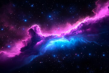 Obraz premium Colorful Cosmic Nebula, Vibrant Purple and Blue Galaxy, Starry Deep Space Background, Astronomical Art