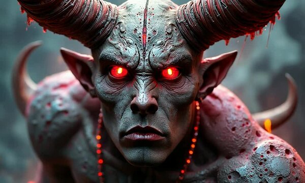 close up of a head of a devil