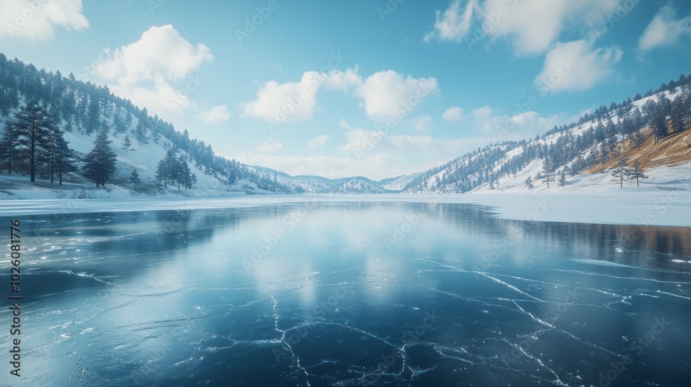 Poster a frozen lake with a mountain in the background