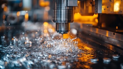 CNC Machine Cutting with Water Spray