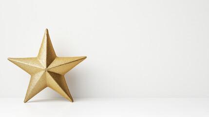 Fototapeta premium Golden glitter star on white background: a festive symbol of celebration and joy, perfect for holiday designs, cards, banners, and posters