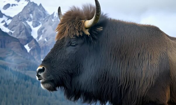 Mountain Bison Closeup at Kluane National Park