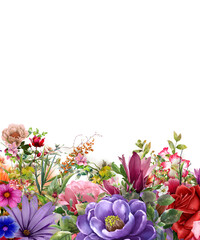 watercolor painting of leaves and flower, on white background