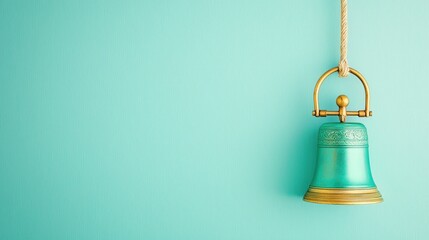 Obraz premium Vintage Bell Hanging on Turquoise Wall Background