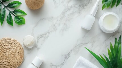 Natural Beauty Products on Marble Background