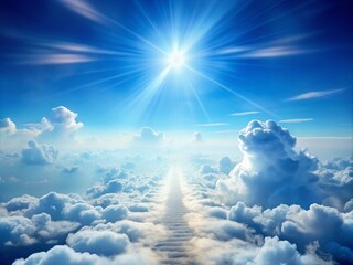 Dreamy Walking on Clouds Adventure - Surreal Landscape with Copy Space for Imagination