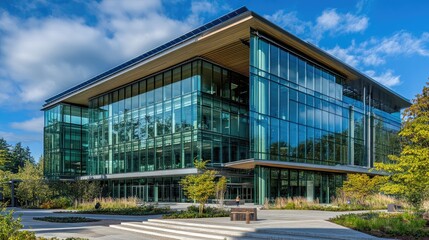 Obraz premium Modern Glass Building with Natural Surroundings