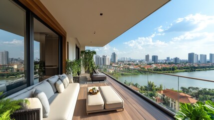Fototapeta premium Luxurious Balcony View of Urban Skyline