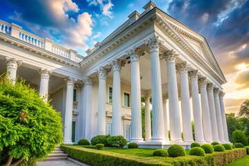 Obraz premium Elegant Classical White Architecture: Historical Charm and Timeless Beauty in Portrait Photography