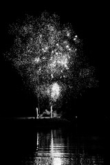 feux d'artifices lors du quatorze juillet sur une plage de l'île d'Oléron en france